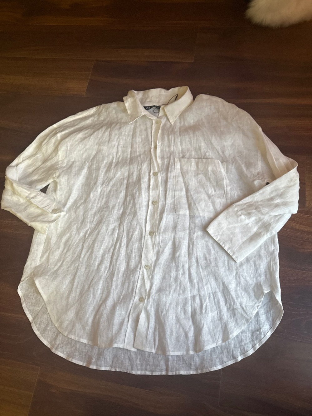 ZARA White  Linen Button Down Shirt Size XL